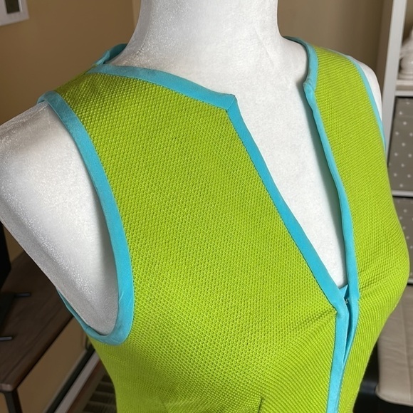 Mod Cocktail Dress, Madrid by Nanette Lepore, Turquoise Blue & Lime Green, Sz XS - Picture 10 of 11
